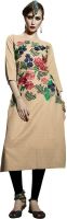 Jiya Party, Festive Self Design, Embroidered Women's Kurti(Beige)