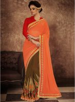Kalista Fashions Orange Embroidered Saree