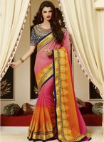 Kalista Fashions Pink Embroidered Saree