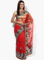 Khazana Red Embroidered Saree With Blouse