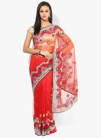 Khazana Red Printed Saree With Blouse