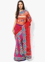 Khazana Red Printed Saree With Blouse