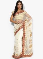Khazana White Embroidered Saree With Blouse