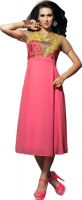 Khushali Party, Festive Self Design, Embroidered Women's Kurti(Pink, Yellow, Beige)