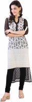 Libas Paisley Women's Straight Kurta(White, Black)