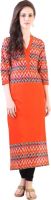 Libas Chevron Women's Straight Kurta(Orange)