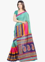 Lookslady Aqua Blue Printed Saree