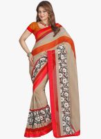 Lookslady Brown Printed Saree