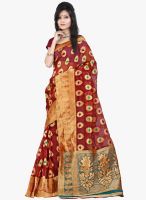 Lookslady Lookslady Maroon & Turquoise Banarasi Silk Saree