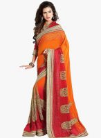 Lookslady Orange Embroidered Saree