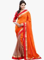 Lookslady Orange Printed Saree
