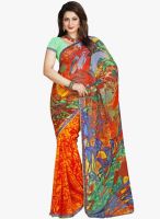 Lookslady Orange Printed Saree