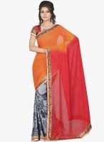 Lookslady Orange Printed Saree