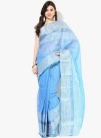 Mmantra Blue Solid Cotton Saree
