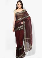 Mmantra Maroon Solid Cotton Saree