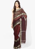Mmantra Maroon Solid Cotton Saree
