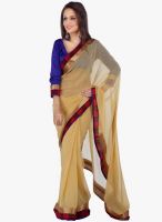 Moiaa Beige Printed Chiffon Saree With Blouse