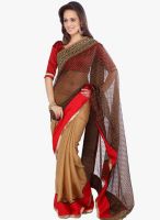 Moiaa Brown Printed Net Saree