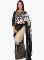 Moiaa Cream Printed Net Saree