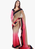 Moiaa Cream Printed Satin Saree With Blouse