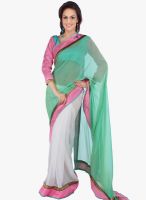 Moiaa Green Printed Chiffon Saree With Blouse