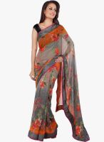 Moiaa Orange Printed Georgette Saree