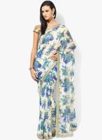 Moiaa White Printed Chiffon Saree