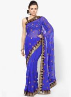 Mrignain Chiffon Blue Embroidered Saree