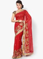 Mrignain Chiffon Red Embroidered Saree