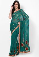 Mrignain Poly Chiffon Green Embroidered Saree