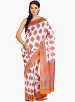 Mrignain White Printed Silk Saree