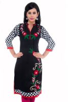 Nextar Casual Embroidered Women's Kurti(Black)