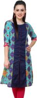 Pannkh Casual Printed Women's Kurti(Dark Blue)