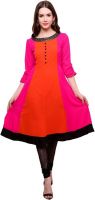 Pannkh Festive Solid Women's Kurti(Orange)