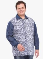 Pluss Blue Printed Regular Fit Casual Shirt