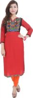 Prakhya Casual Embroidered Women's Kurti(Red)