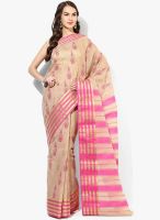 Satrang Beige Printed Poly Cotton Saree
