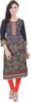 Shopping World Casual Printed Women's Kurti(Black)