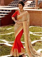 Touch Trends Beige Embroidered Saree