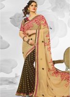 Touch Trends Beige Embroidered Saree