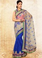 Touch Trends Blue Embroidered Saree