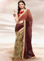 Touch Trends Brown Embroidered Saree