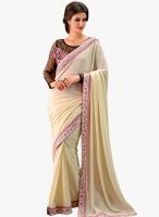 Touch Trends Cream Embroidered Saree