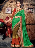 Touch Trends Green Embroidered Saree