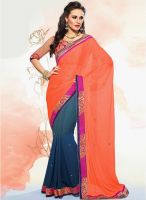 Touch Trends Orange Embroidered Saree