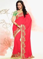 Touch Trends Pink Embroidered Saree