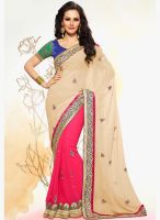 Touch Trends Pink Embroidered Saree