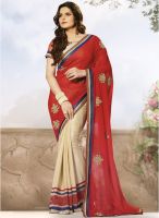 Touch Trends Red Embroidered Saree