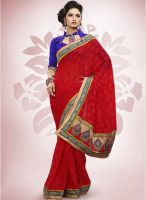 Touch Trends Red Embroidered Saree