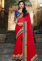 Touch Trends Red Embroidered Saree